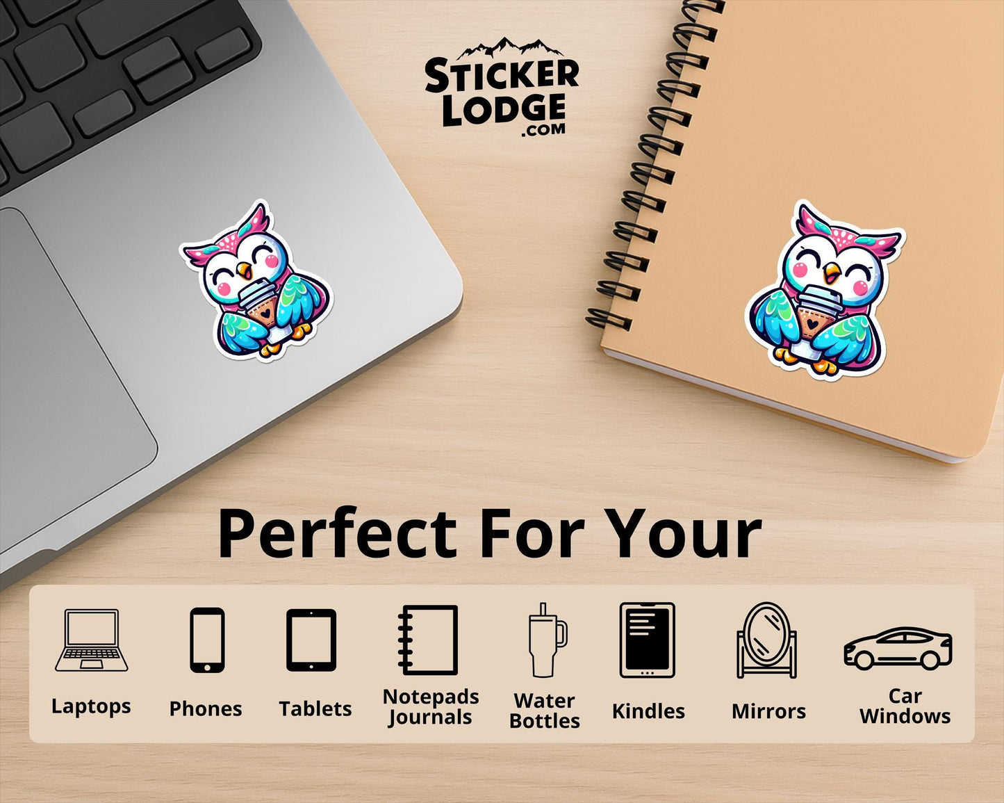 Kawaii Owl Coffee Vinyl Sticker | Sticker Lodge