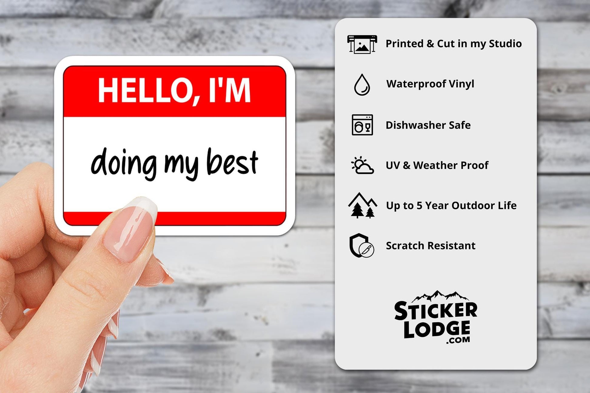 Hello, I'm Doing My Best Vinyl Sticker | Sticker Lodge