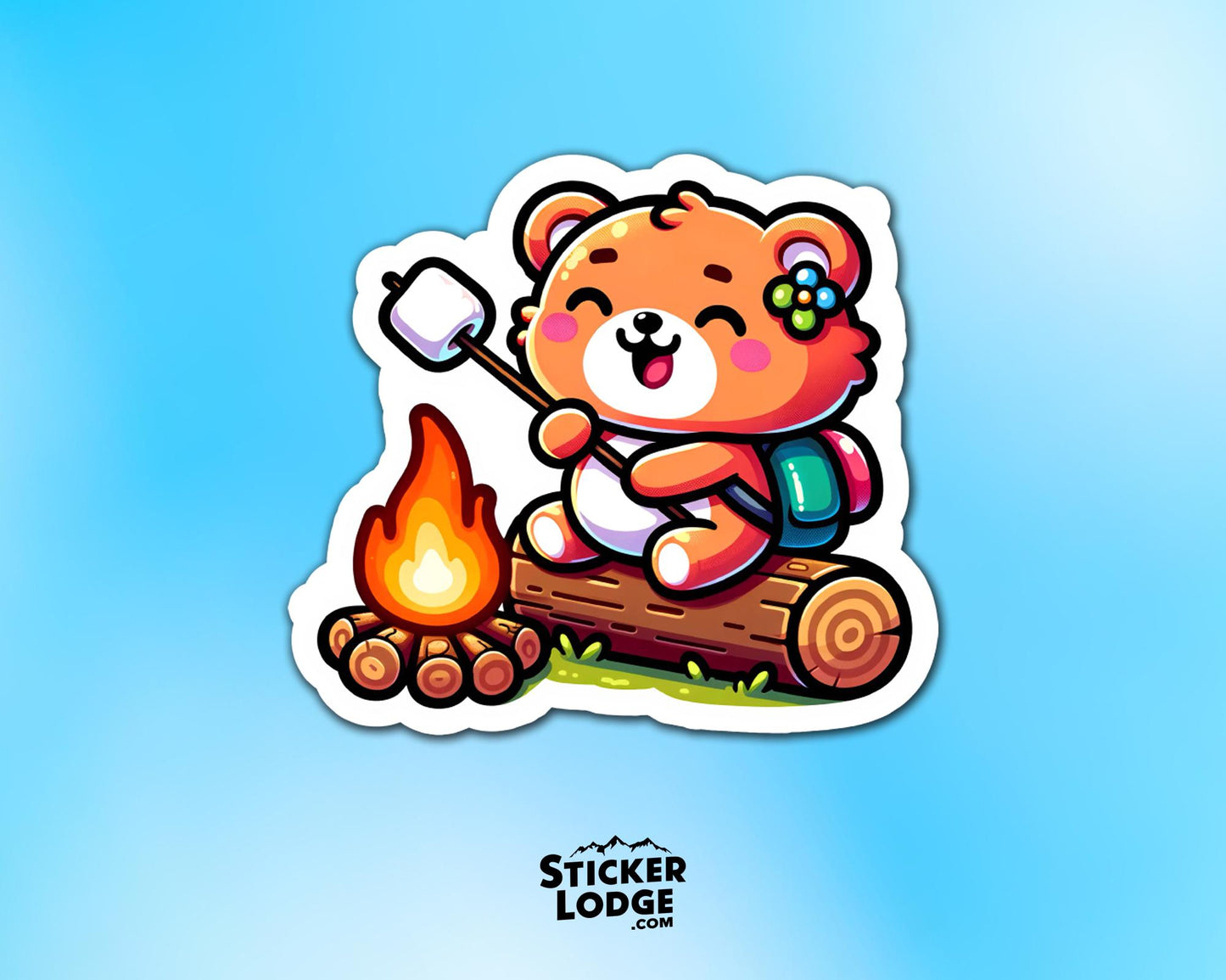 Happy Camper Kawaii Bear Vinyl Sticker | Sticker Lodge
