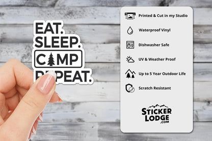 Eat Sleep Camp Repeat Vinyl Sticker | Sticker Lodge