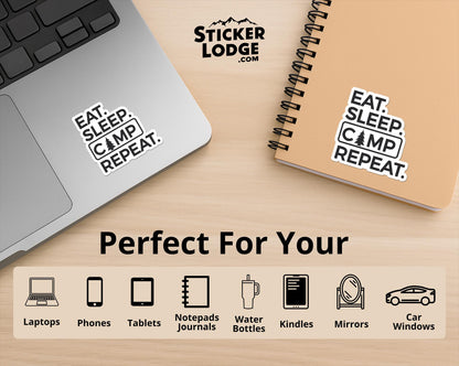 Eat Sleep Camp Repeat Vinyl Sticker | Sticker Lodge
