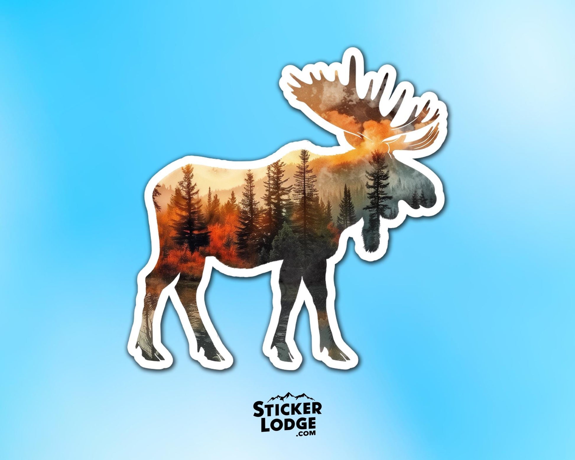 Moose and Forest Nature Double Exposure Vinyl Sticker | Sticker Lodge