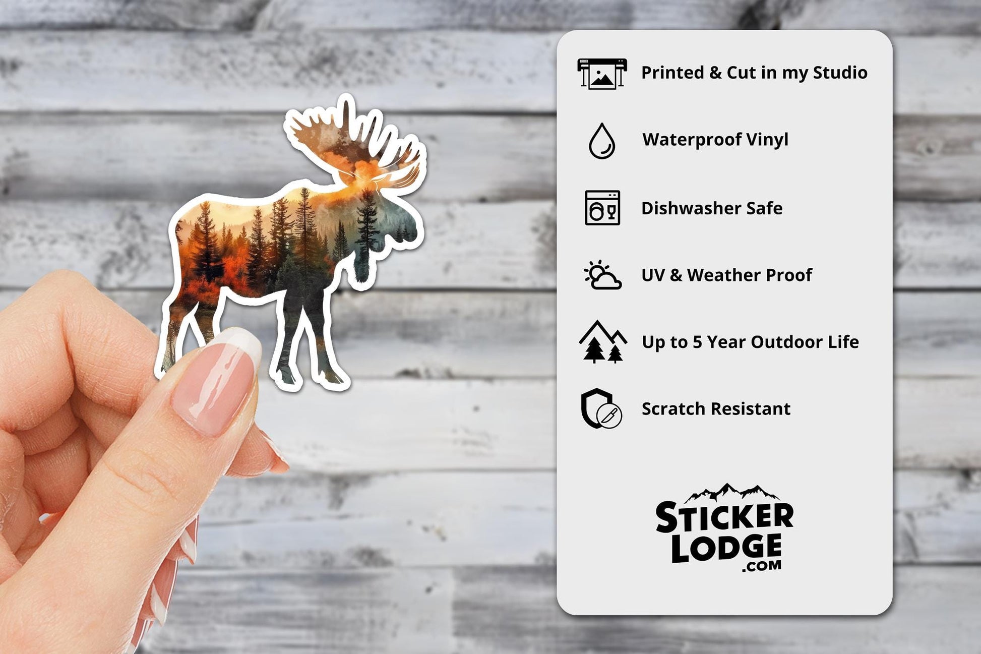 Moose and Forest Nature Double Exposure Vinyl Sticker | Sticker Lodge