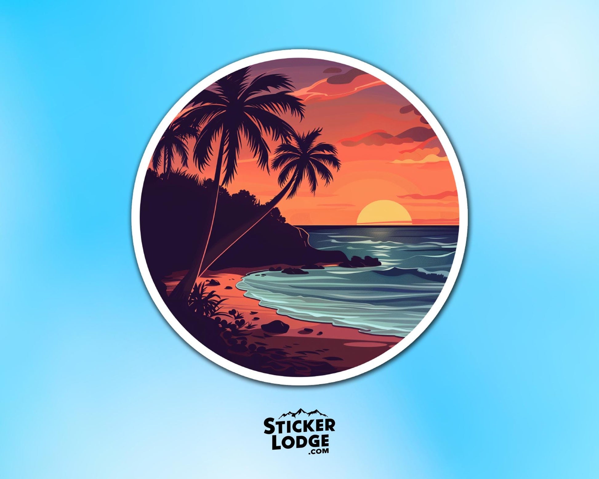 Tropical Beach Sunset Vinyl Sticker | Sticker Lodge