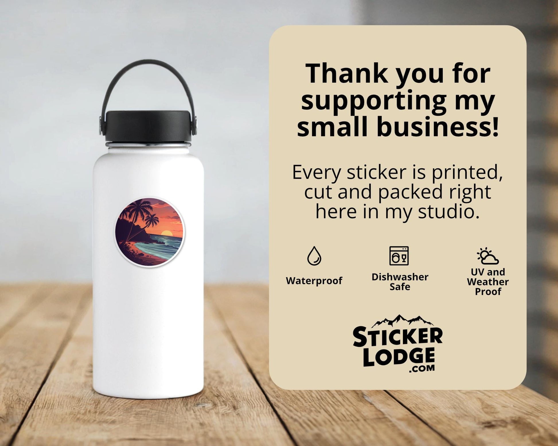 Tropical Beach Sunset Vinyl Sticker | Sticker Lodge