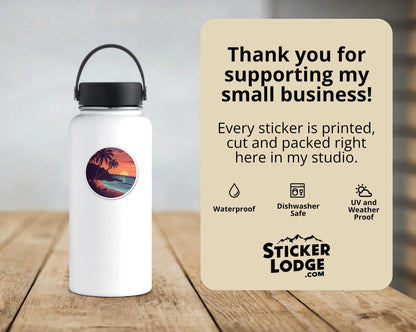 Tropical Beach Sunset Vinyl Sticker | Sticker Lodge