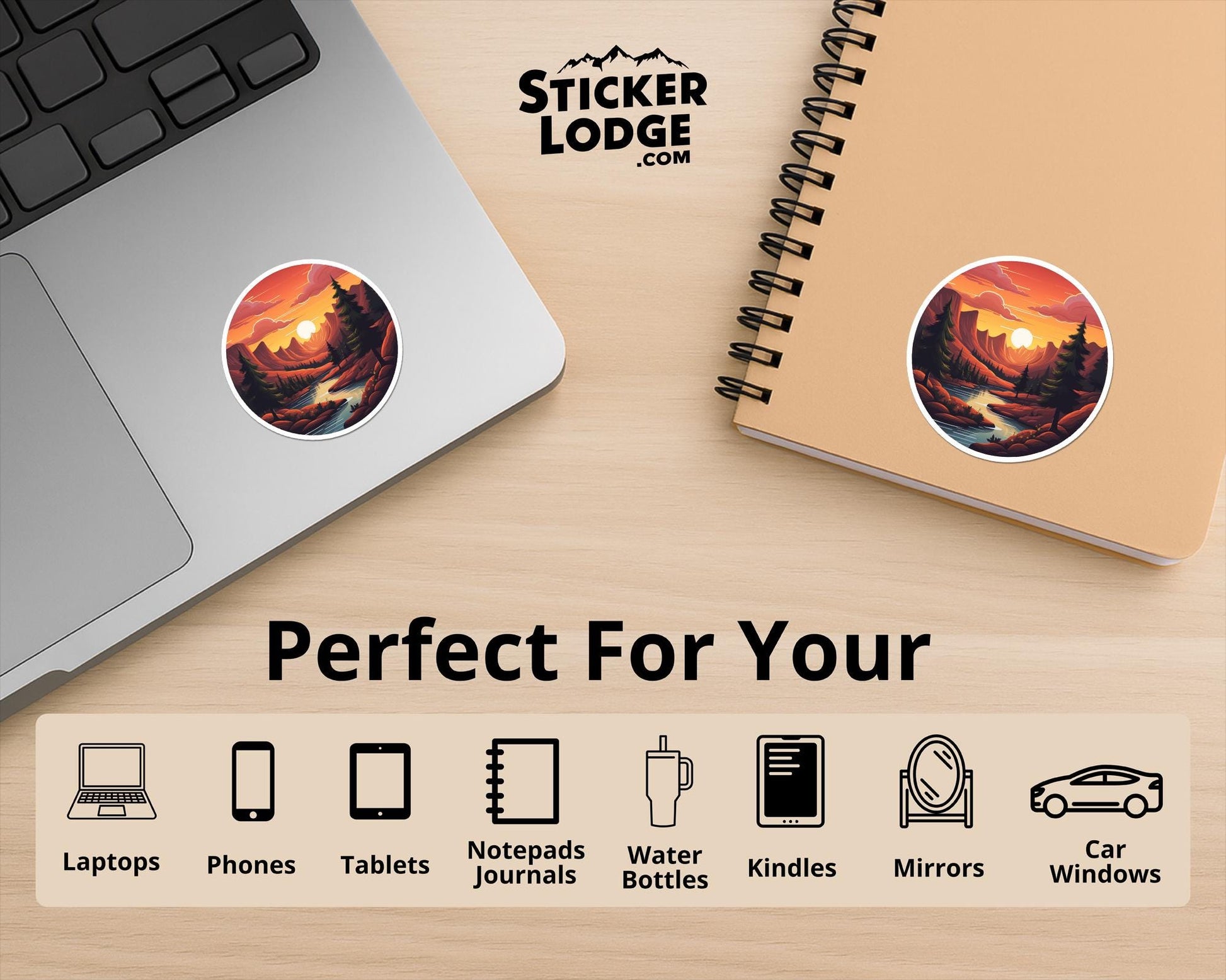 Sunset Mountains Vinyl Sticker | Sticker Lodge