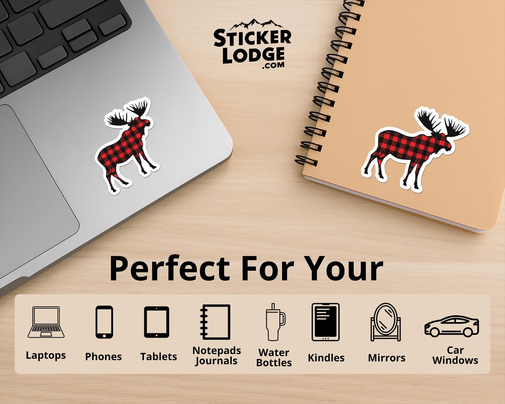 Buffalo Plaid Moose Vinyl Sticker | Sticker Lodge