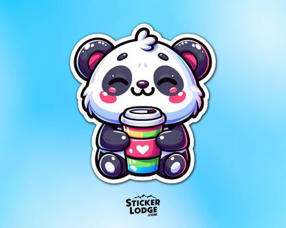 Kawaii Panda Bear Coffee Vinyl Sticker | Sticker Lodge