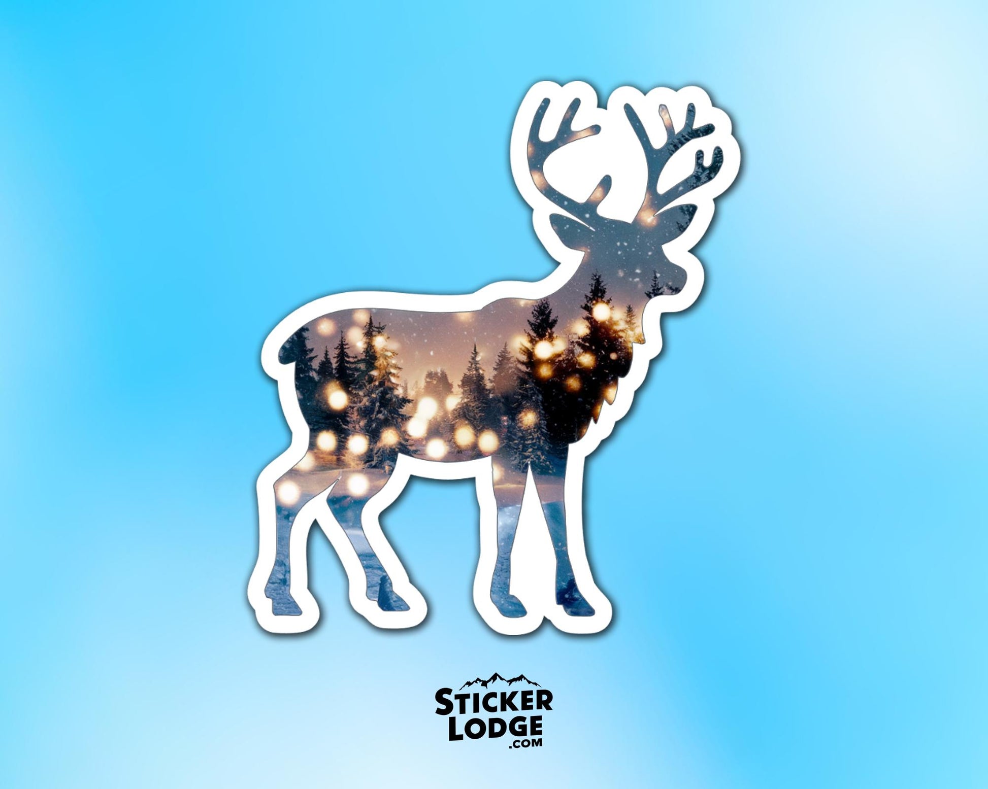 Festive Reindeer and Winter Forest Double Exposure Vinyl Sticker | Sticker Lodge