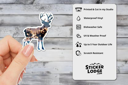 Festive Reindeer and Winter Forest Double Exposure Vinyl Sticker | Sticker Lodge