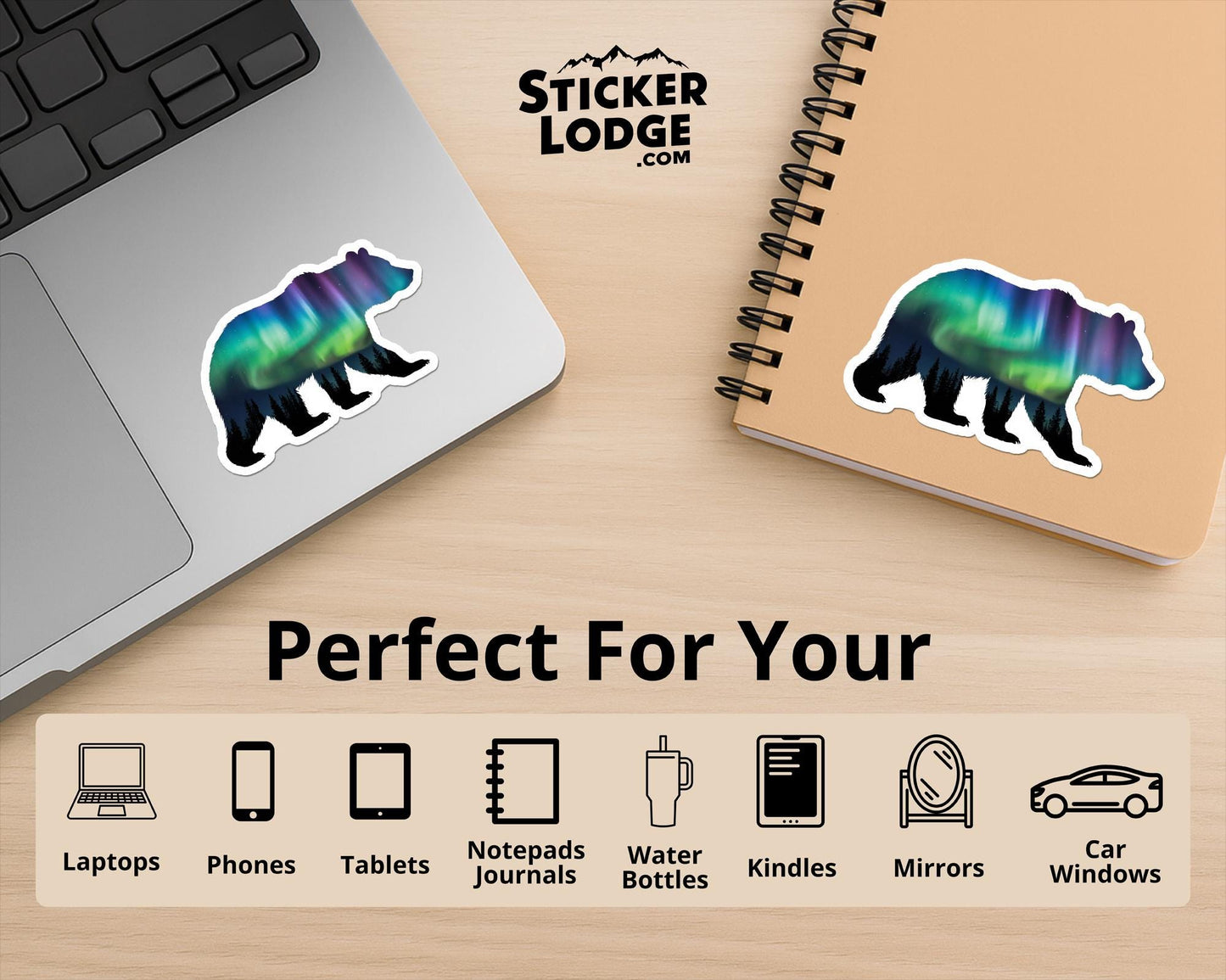 Northern Lights Bear Vinyl Sticker | Sticker Lodge