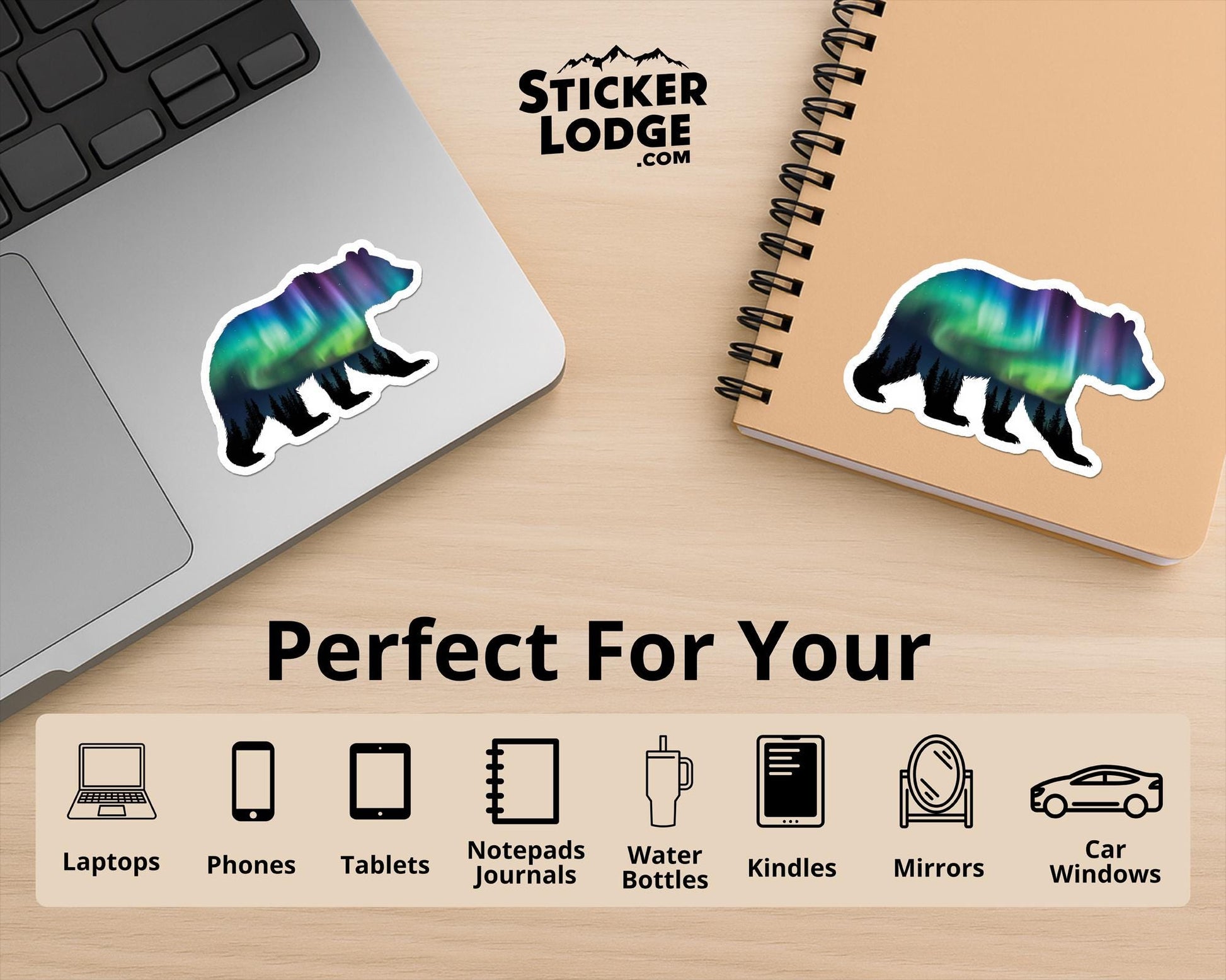 Northern Lights Bear Vinyl Sticker | Sticker Lodge