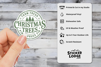 Farm Fresh Christmas Trees Round Vinyl Sticker | Sticker Lodge