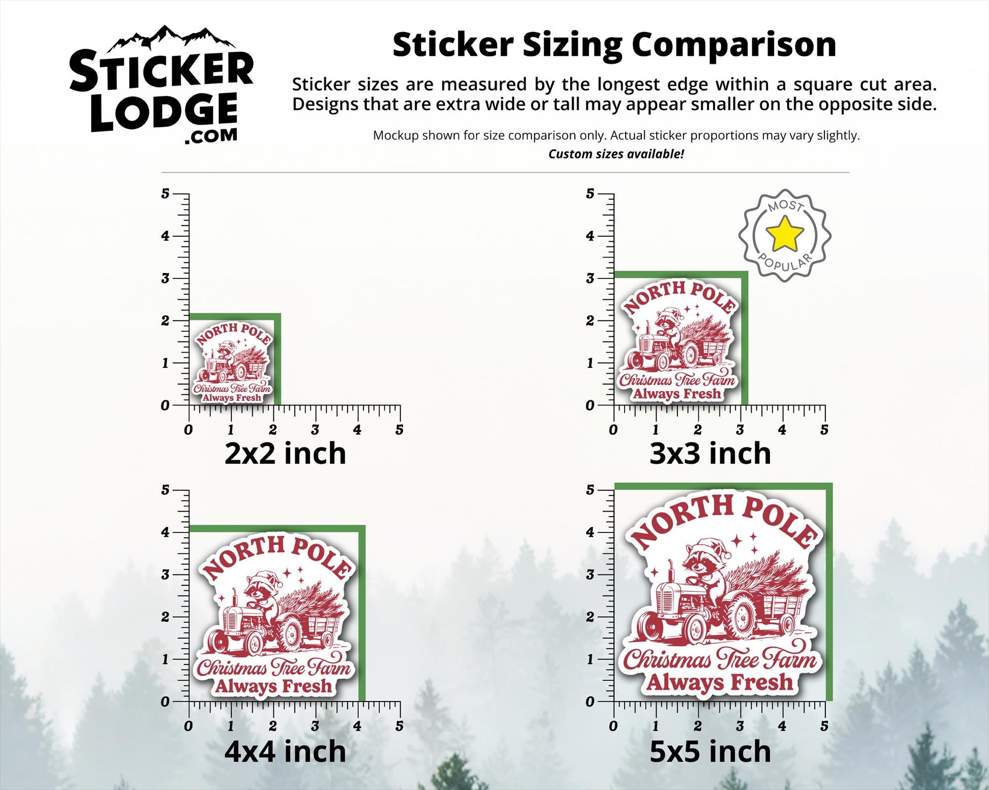 North Pole Christmas Tree Farm Raccoon Vinyl Sticker | Sticker Lodge