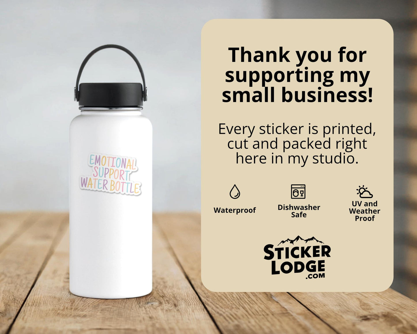 Emotional Support Water Bottle Vinyl Sticker | Sticker Lodge