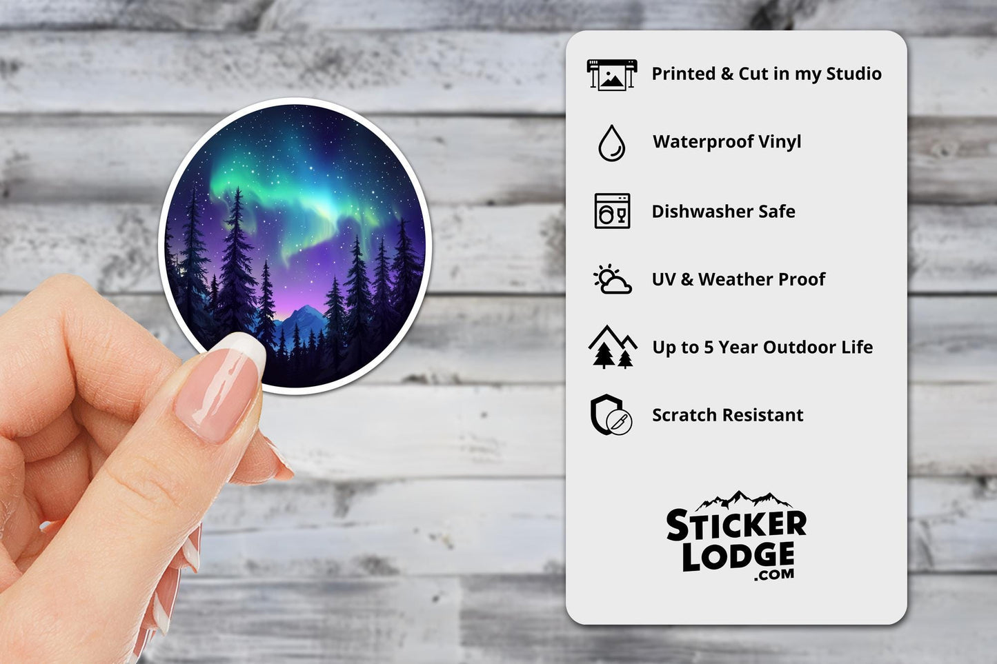 Northern Lights Forest Vinyl Sticker | Sticker Lodge