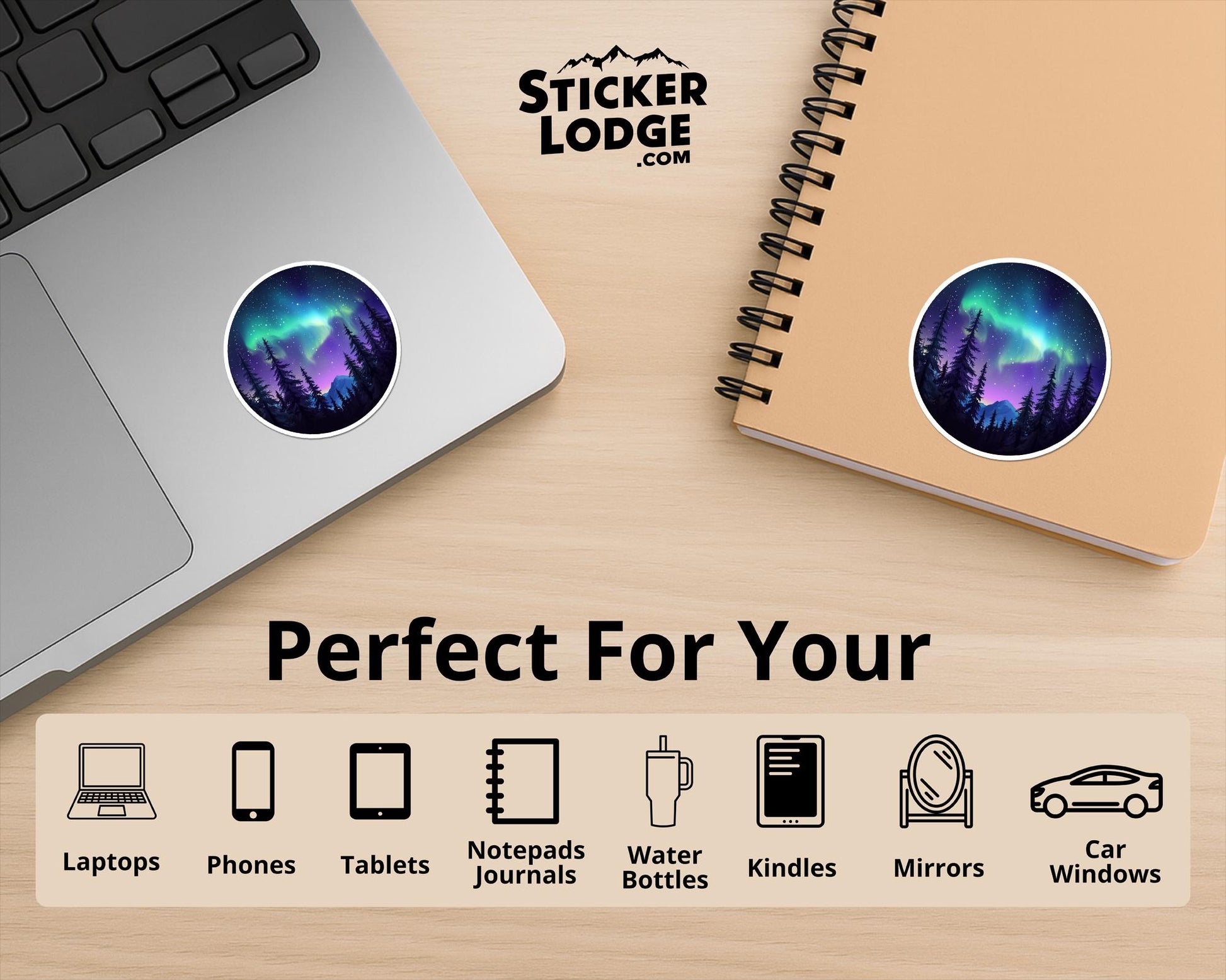 Northern Lights Forest Vinyl Sticker | Sticker Lodge