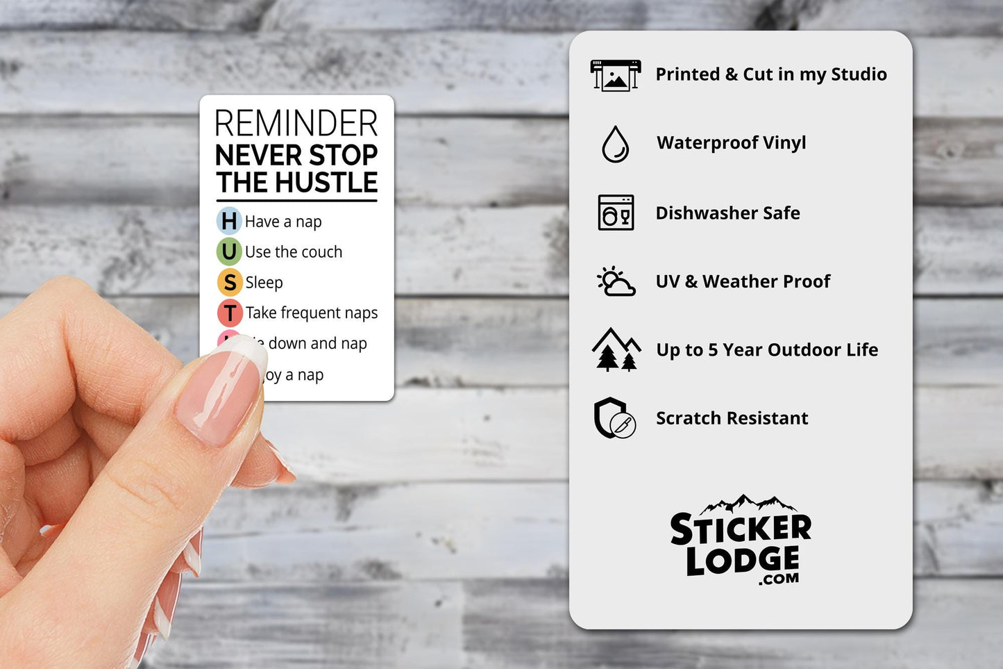 Never Stop the Hustle Vinyl Sticker | Sticker Lodge