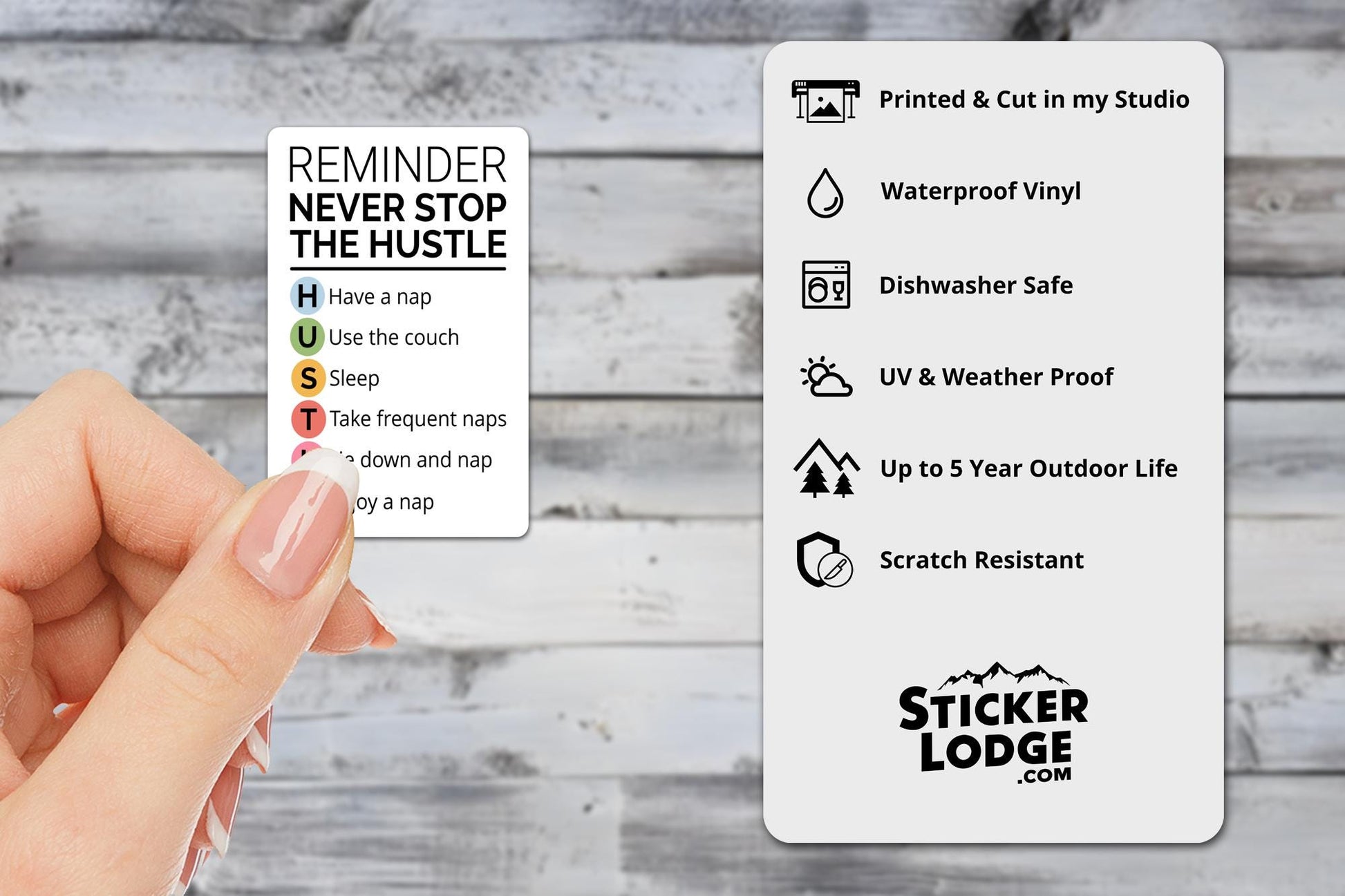 Never Stop the Hustle Vinyl Sticker | Sticker Lodge