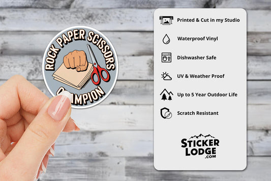 Rock Paper Scissors Champion Vinyl Sticker | Sticker Lodge