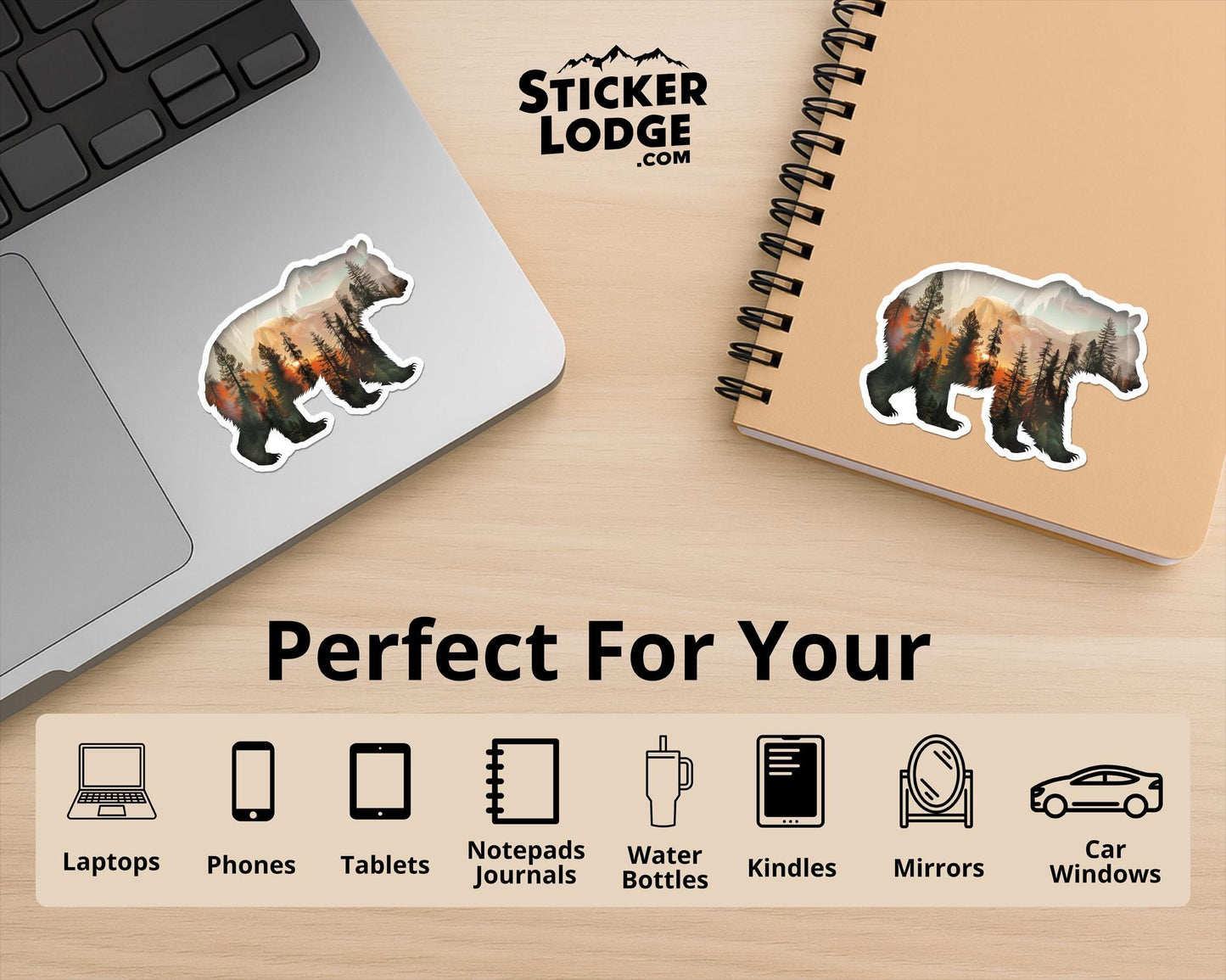 Bear and Forest Nature Silhouette Double Exposure Vinyl Sticker | Sticker Lodge