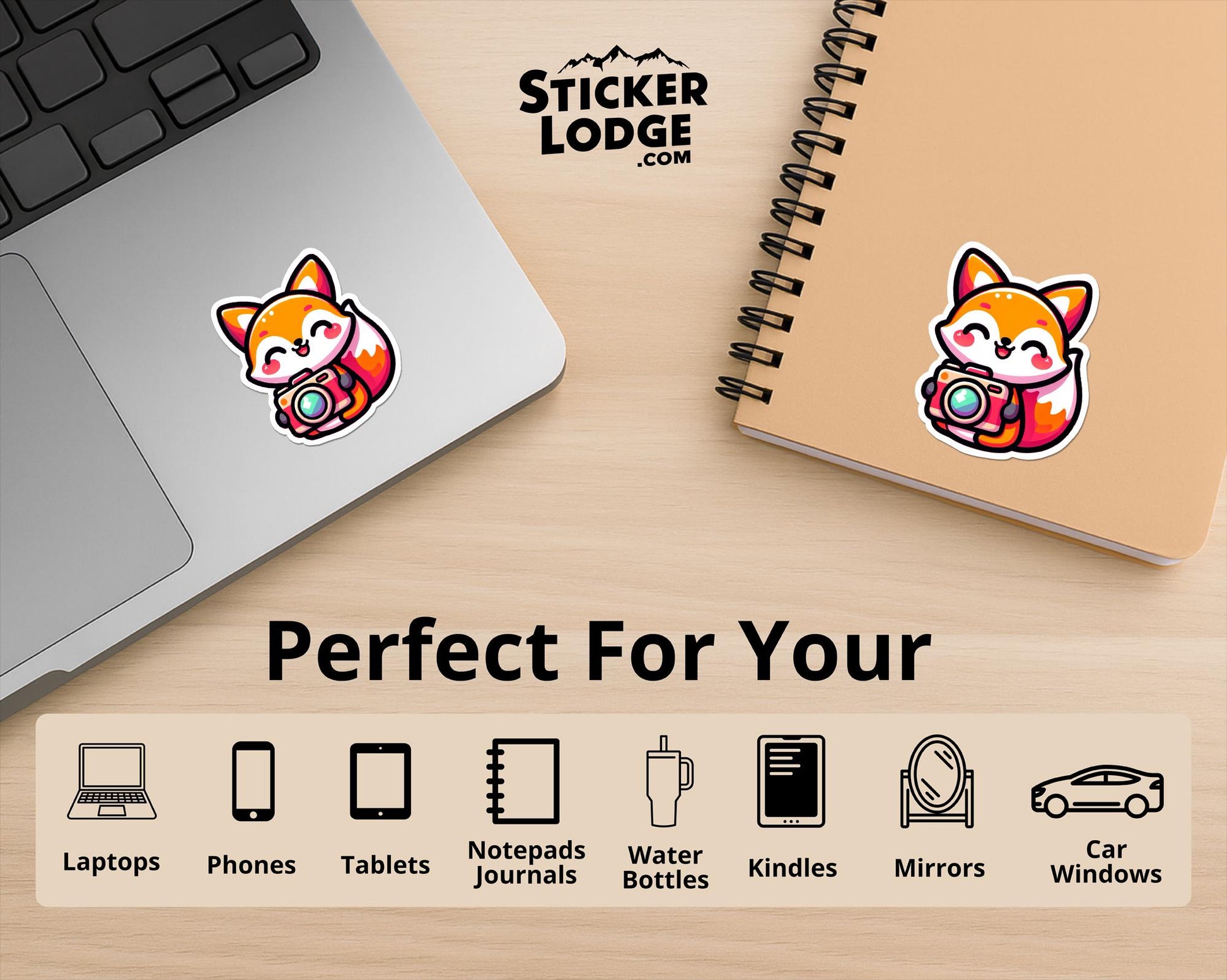 Kawaii Fox Photographer Vinyl Sticker | Sticker Lodge