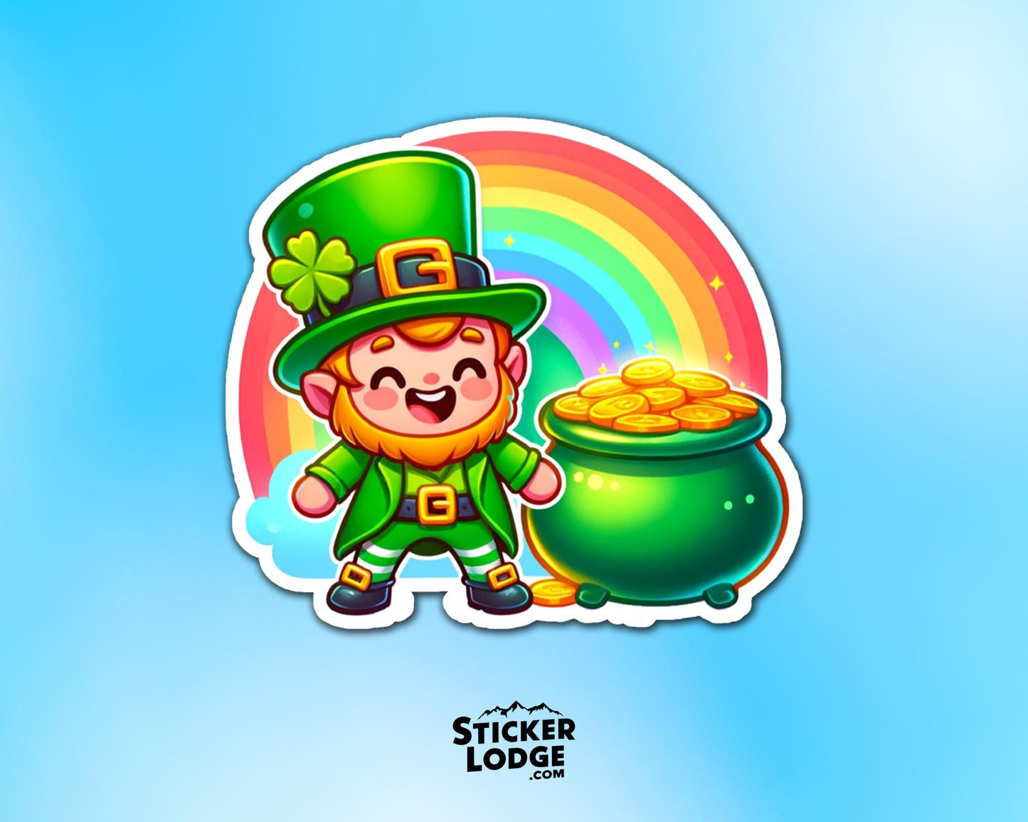 Leprechaun with Pot of Gold Vinyl Sticker | Sticker Lodge