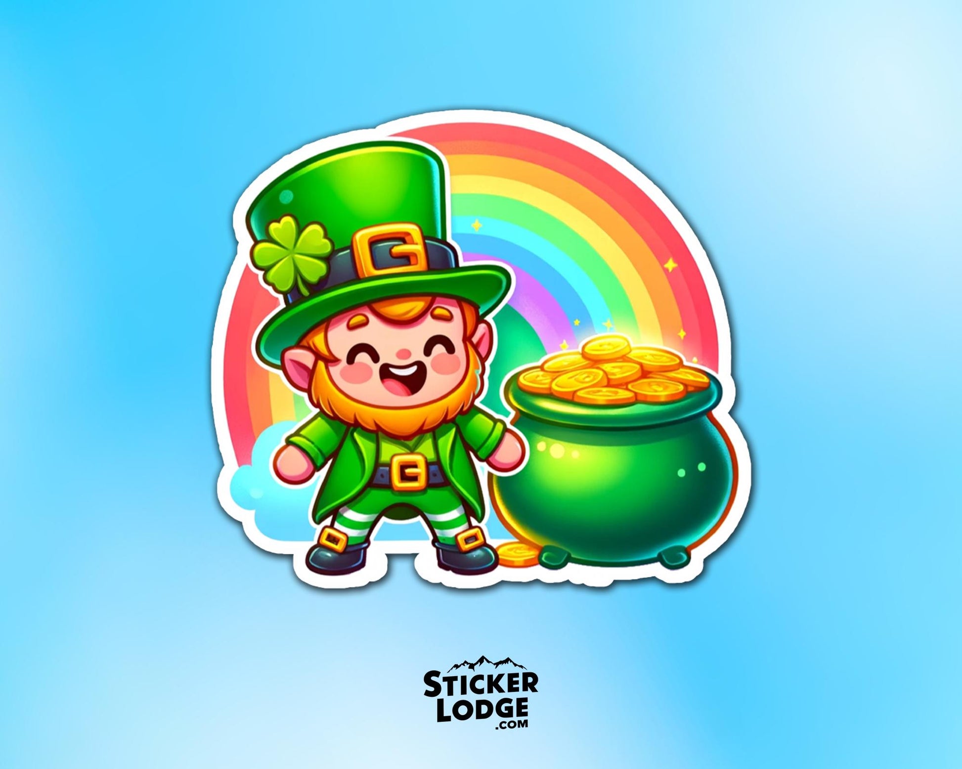 Leprechaun with Pot of Gold Vinyl Sticker | Sticker Lodge