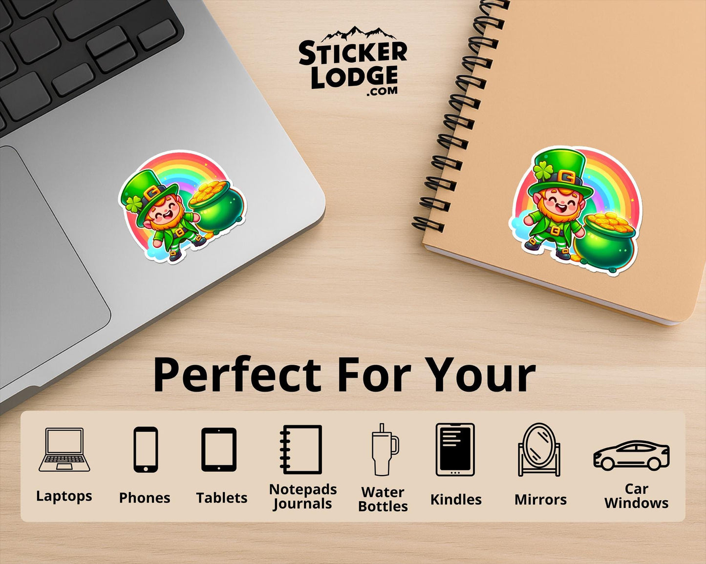 Leprechaun with Pot of Gold Vinyl Sticker | Sticker Lodge