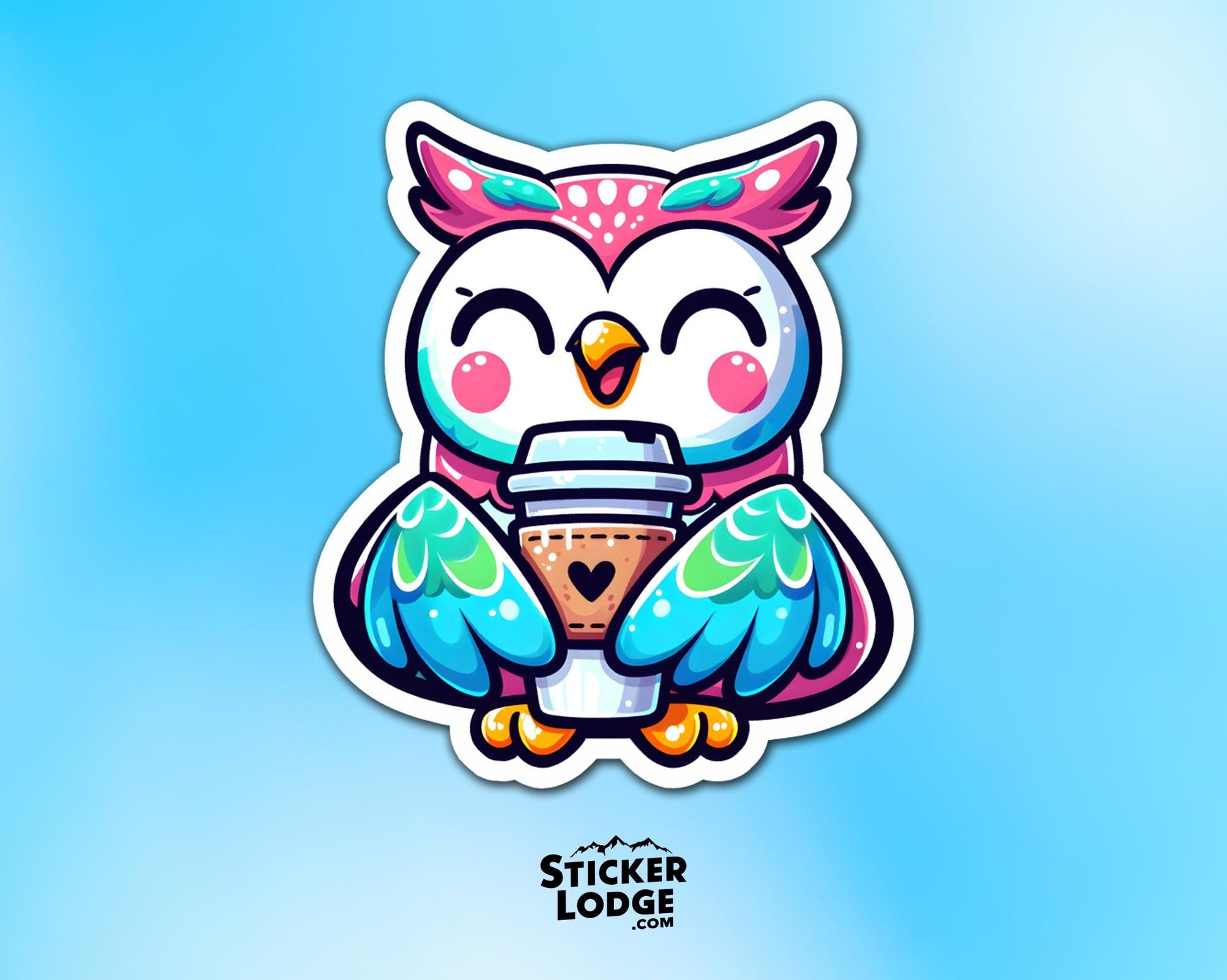 Kawaii Owl Coffee Vinyl Sticker | Sticker Lodge