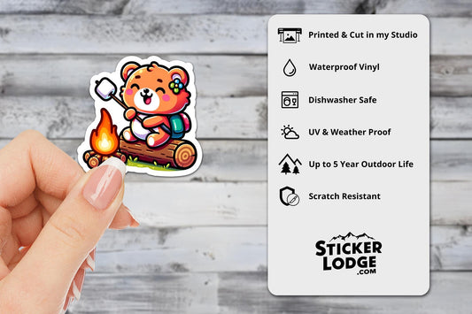 Happy Camper Kawaii Bear Vinyl Sticker | Sticker Lodge