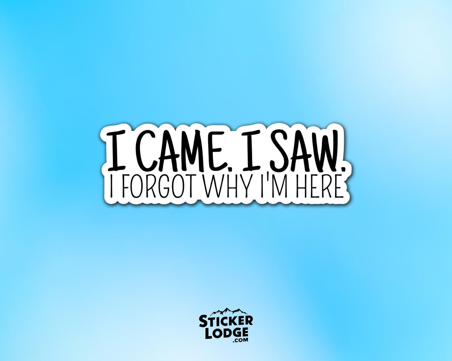 I Came, I Saw, I Forgot Why I'm Here Vinyl Sticker | Sticker Lodge