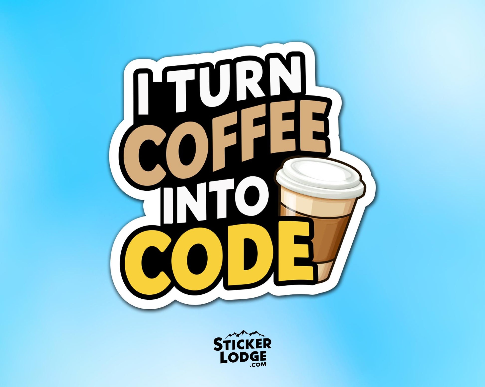 I Turn Coffee Into Code Vinyl Sticker | Sticker Lodge
