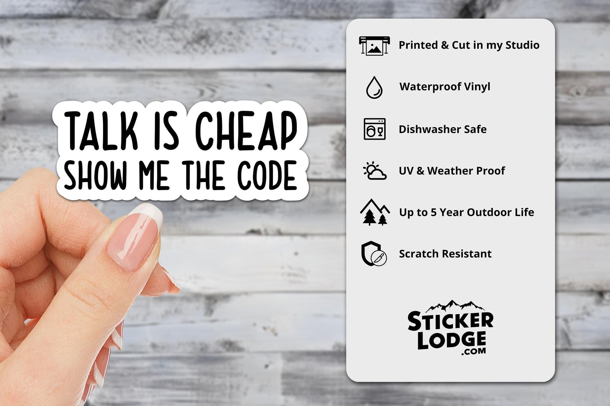 Talk is Cheap Show Me The Code Vinyl Sticker | Sticker Lodge