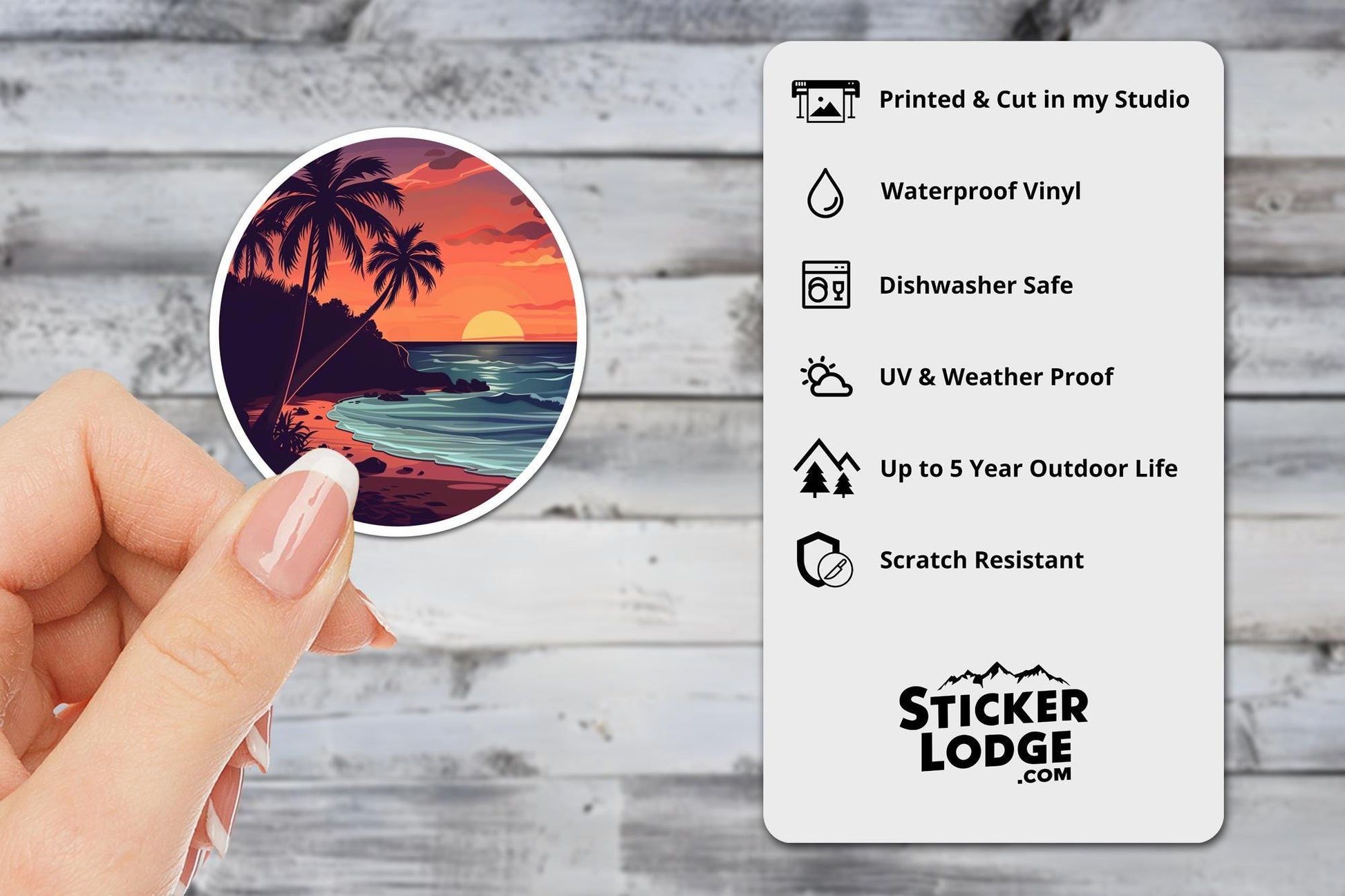 Tropical Beach Sunset Vinyl Sticker | Sticker Lodge