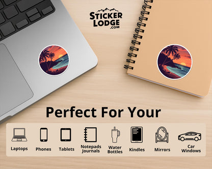 Tropical Beach Sunset Vinyl Sticker | Sticker Lodge
