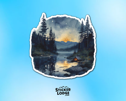 Watercolor Wilderness Camping Vinyl Sticker | Sticker Lodge