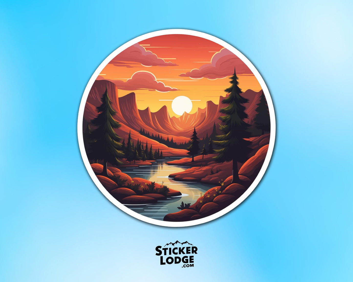 Sunset Mountains Vinyl Sticker | Sticker Lodge