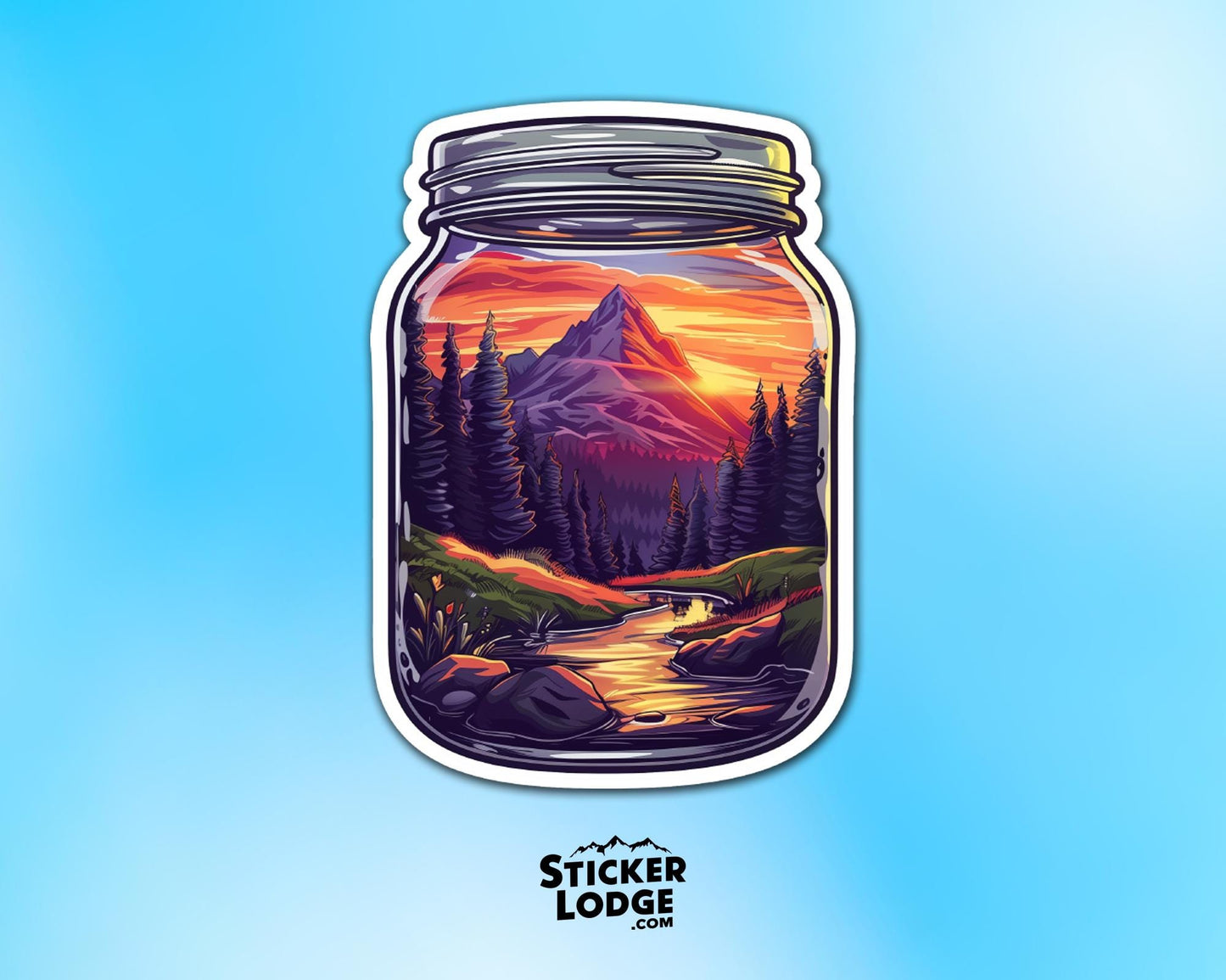 Sunset Mountain Escape Vinyl Sticker | Sticker Lodge