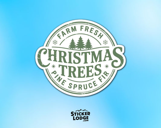 Farm Fresh Christmas Trees Round Vinyl Sticker | Sticker Lodge
