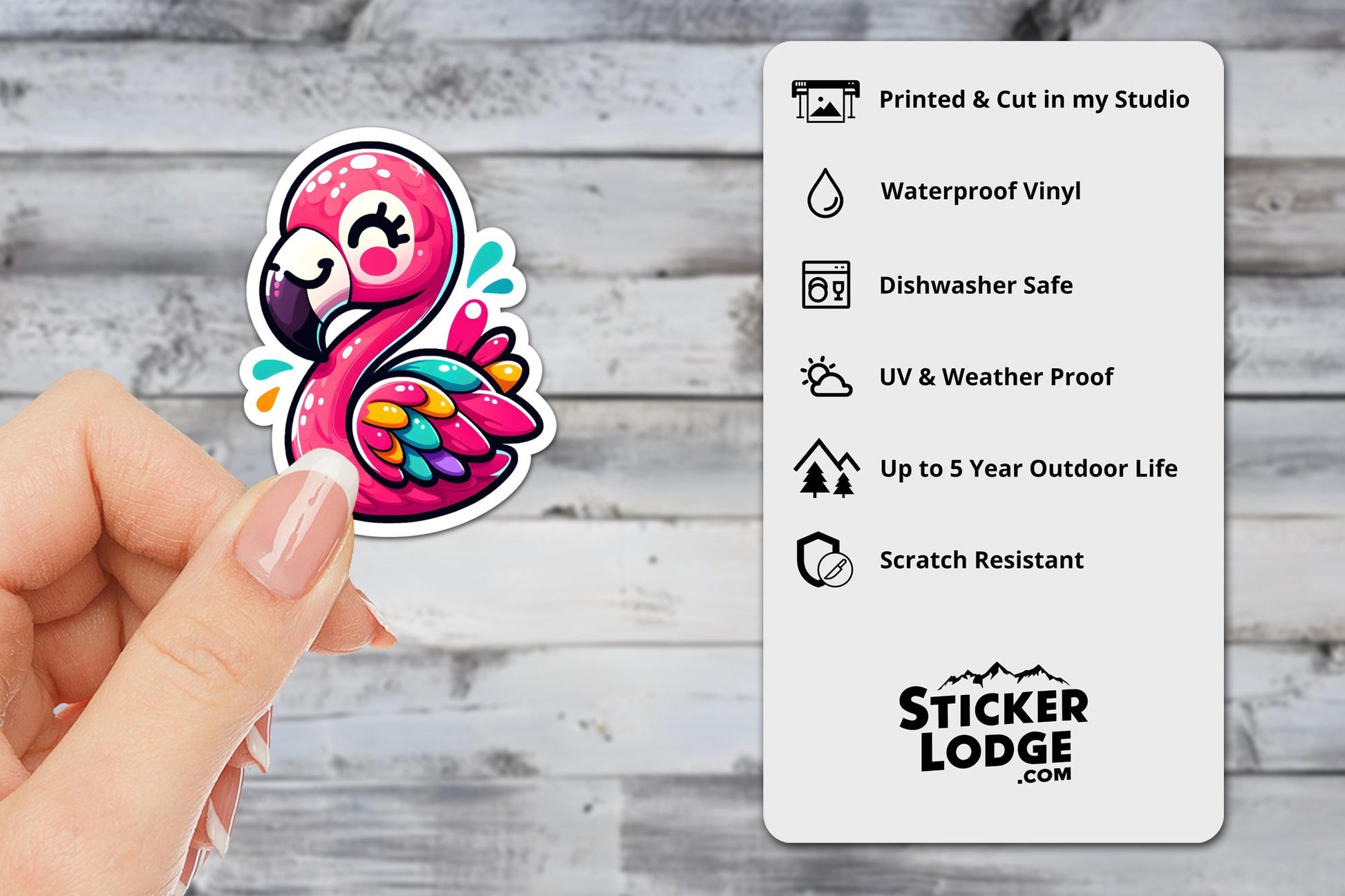 Kawaii Flamingo Vinyl Sticker | Sticker Lodge