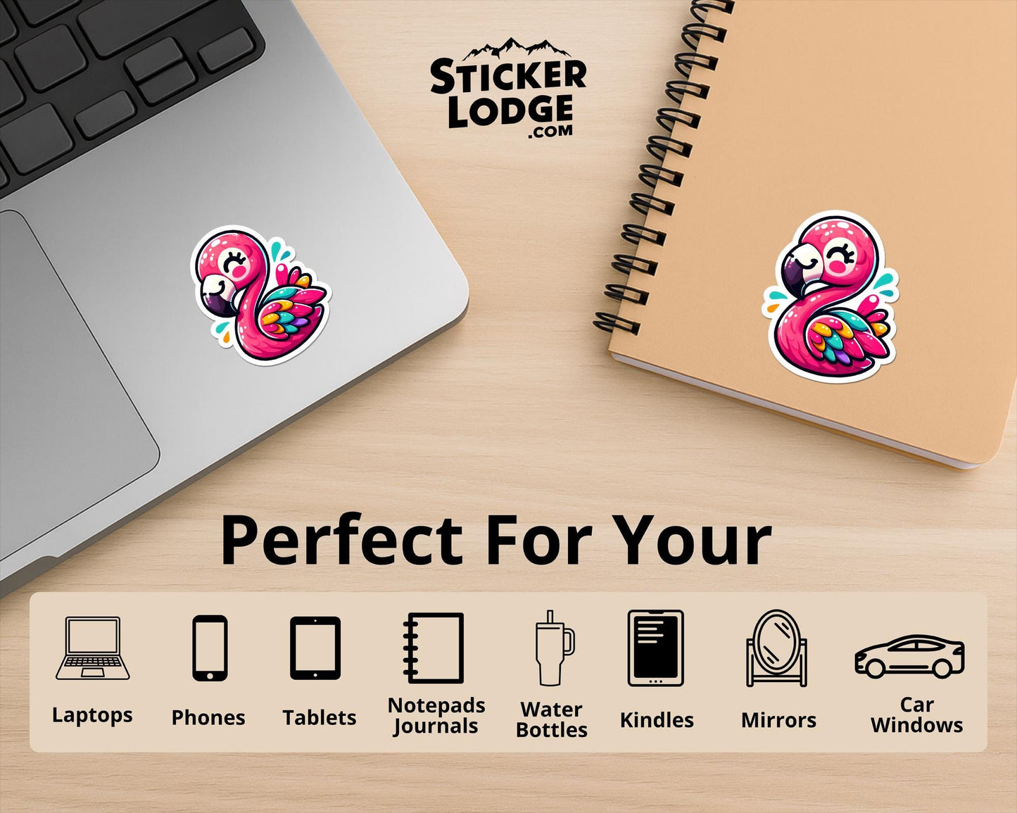 Kawaii Flamingo Vinyl Sticker | Sticker Lodge