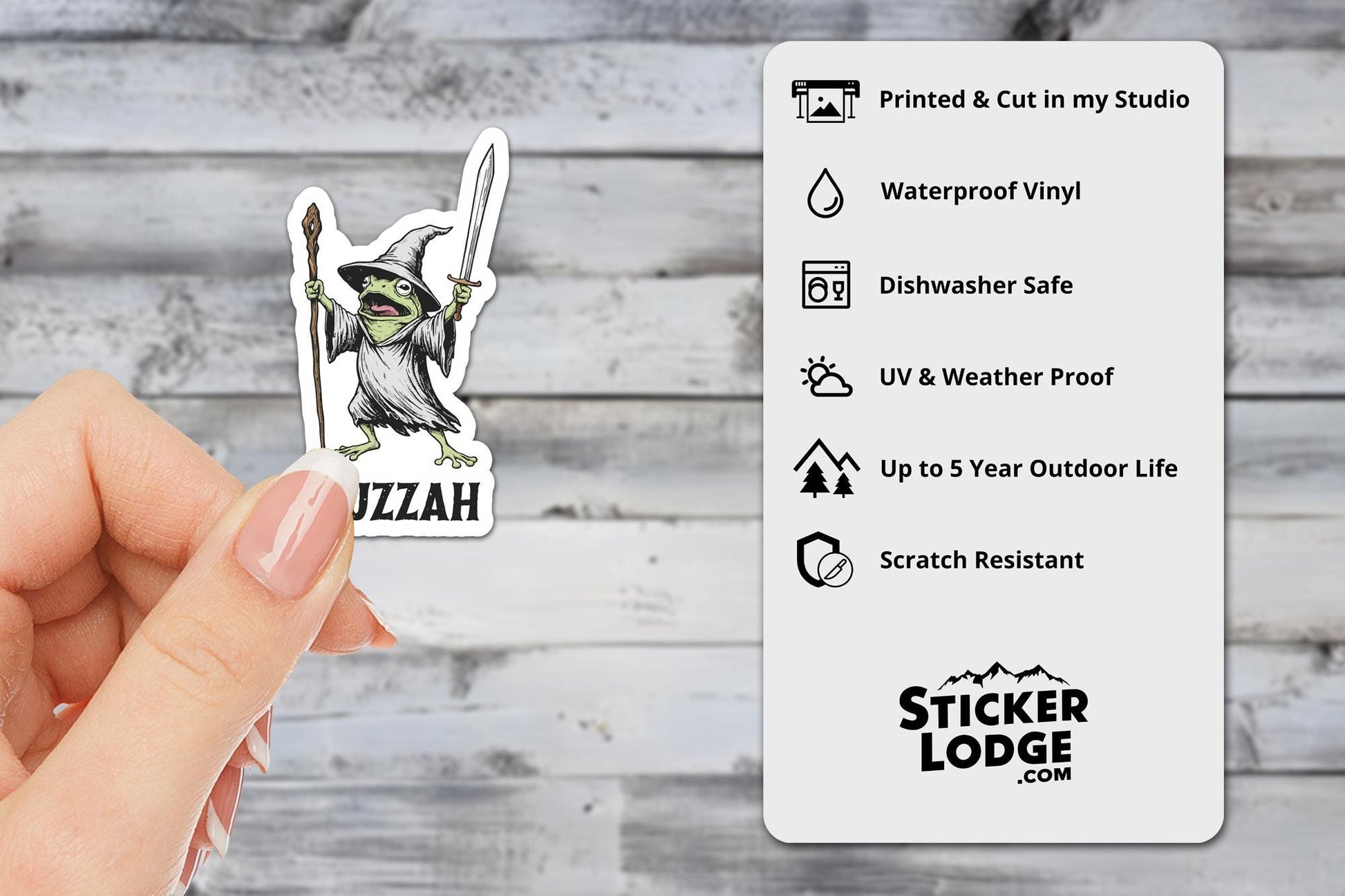 Huzzah Frog Wizard Vinyl Sticker | Sticker Lodge