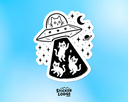 Cat Flying UFO Vinyl Sticker | Sticker Lodge