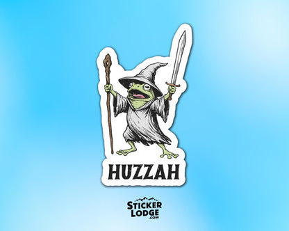 Huzzah Frog Wizard Vinyl Sticker | Sticker Lodge