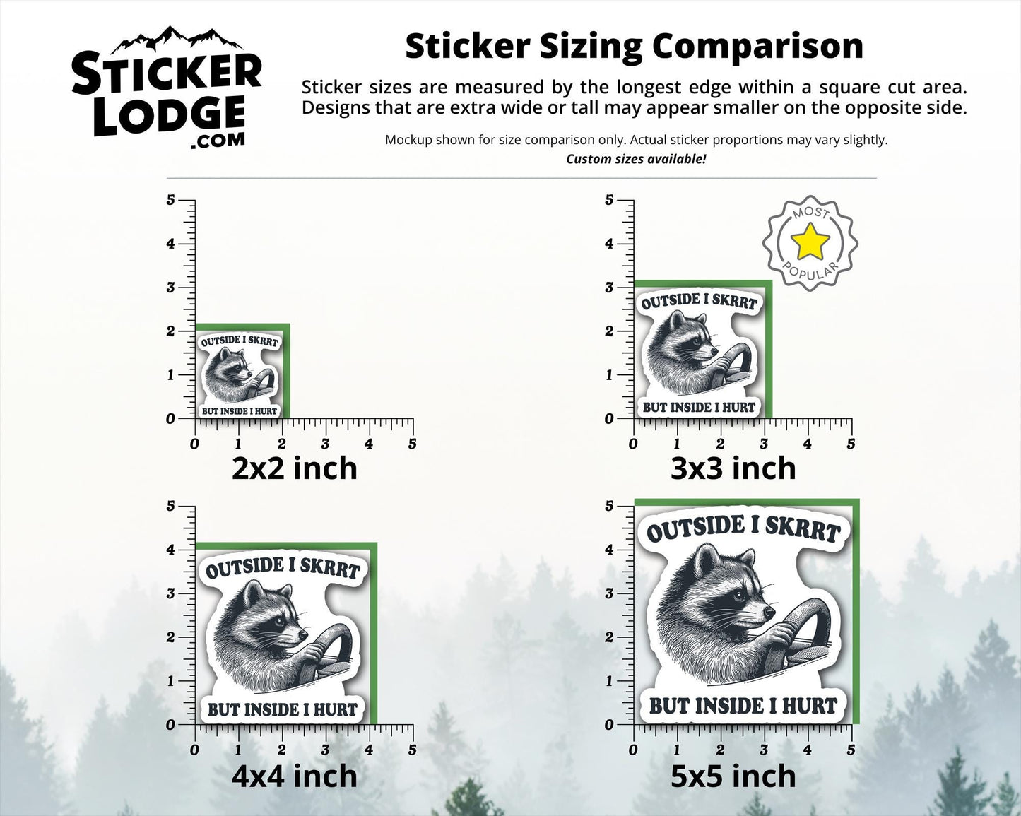 Outside I Skrrt but Inside I Hurt Raccoon Vinyl Sticker | Sticker Lodge