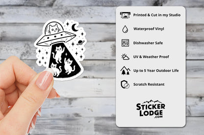 Cat Flying UFO Vinyl Sticker | Sticker Lodge