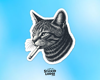 Smoking Cat Vinyl Sticker | Sticker Lodge
