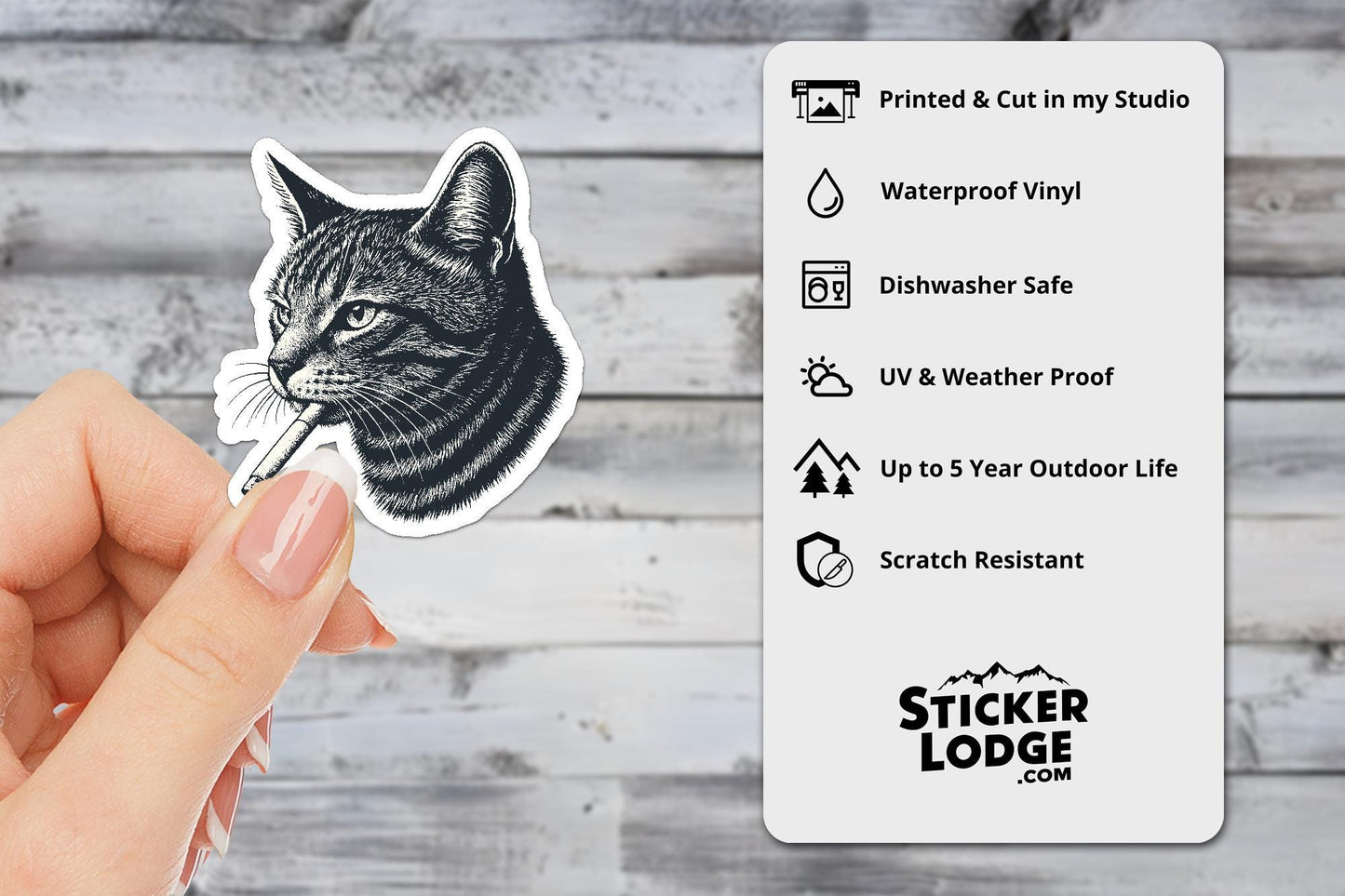 Smoking Cat Vinyl Sticker | Sticker Lodge